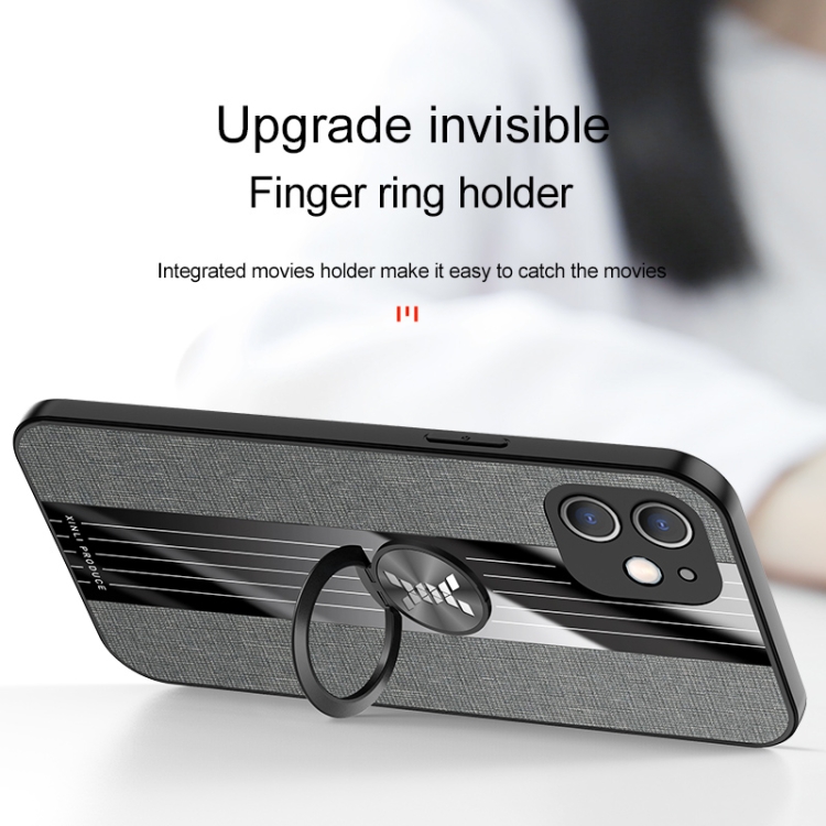 For iPhone 12 mini XINLI Stitching Cloth Textue Shockproof TPU Protective Case with Ring Holder (Brown) For iPhone 12 mini XINLI Stitching Cloth Textue Shockproof TPU Protective Case with Ring Holder (Brown)