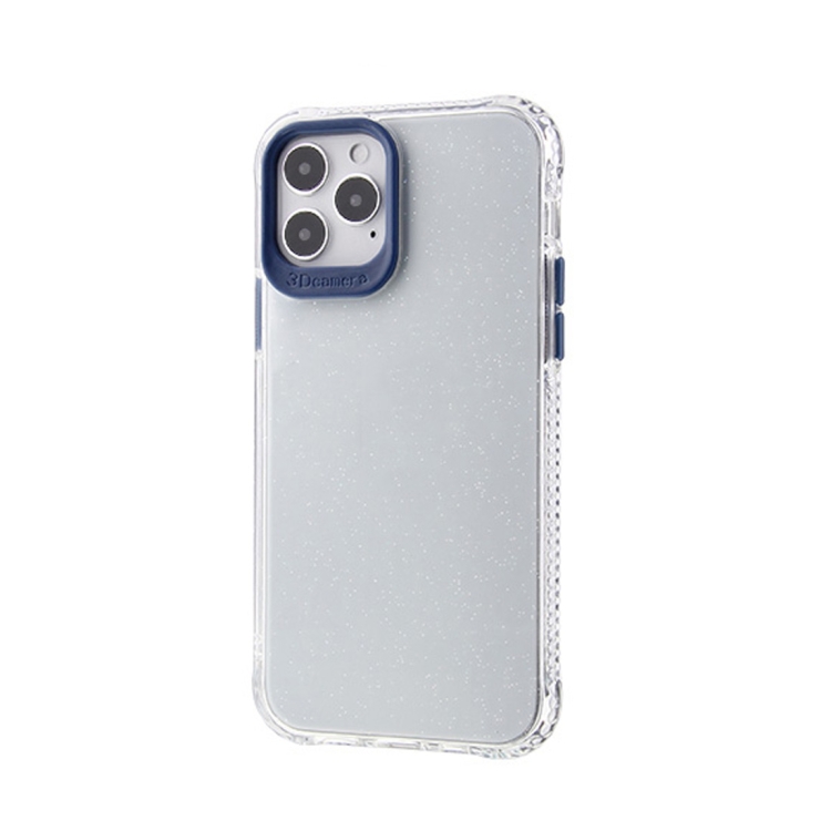 For iPhone 12 mini Transparent Glitter Powder TPU + PC Case with Detachable Buttons (Blue)