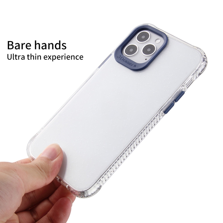 For iPhone 12 mini Transparent Glitter Powder TPU + PC Case with Detachable Buttons (Blue)
