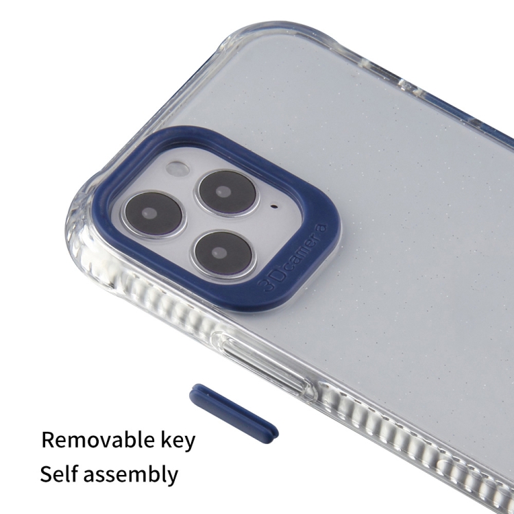 For iPhone 12 mini Transparent Glitter Powder TPU + PC Case with Detachable Buttons (Blue)