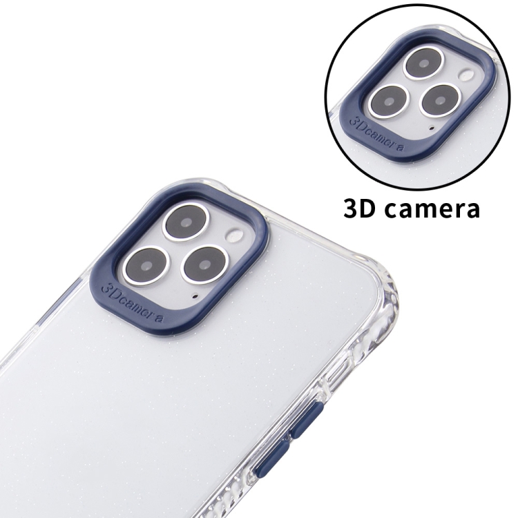 For iPhone 12 mini Transparent Glitter Powder TPU + PC Case with Detachable Buttons (Blue)