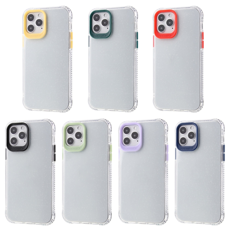 For iPhone 12 mini Transparent Glitter Powder TPU + PC Case with Detachable Buttons (Blue)