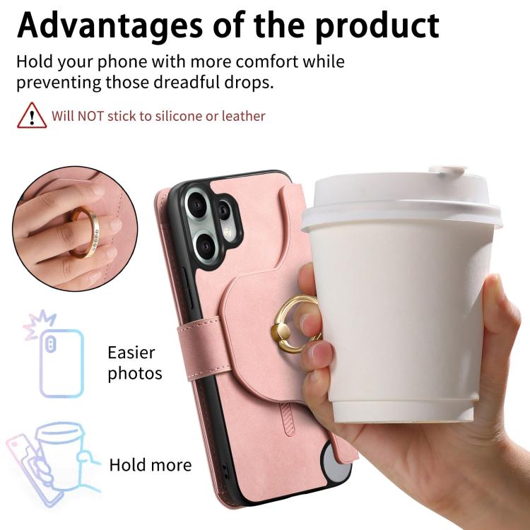 For Nothing CMF Phone 2 Pro Ring Zipper Wallet RFID Blocking MagSafe Leather Phone Case(Pink)