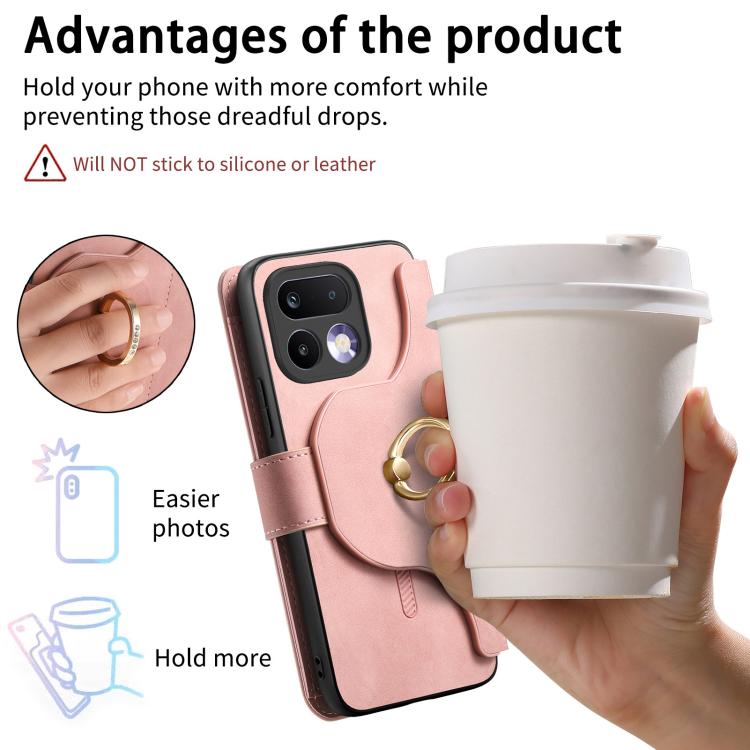 For Realme 16 Pro+ 5G Ring Zipper Wallet RFID Blocking MagSafe Leather Phone Case(Pink)