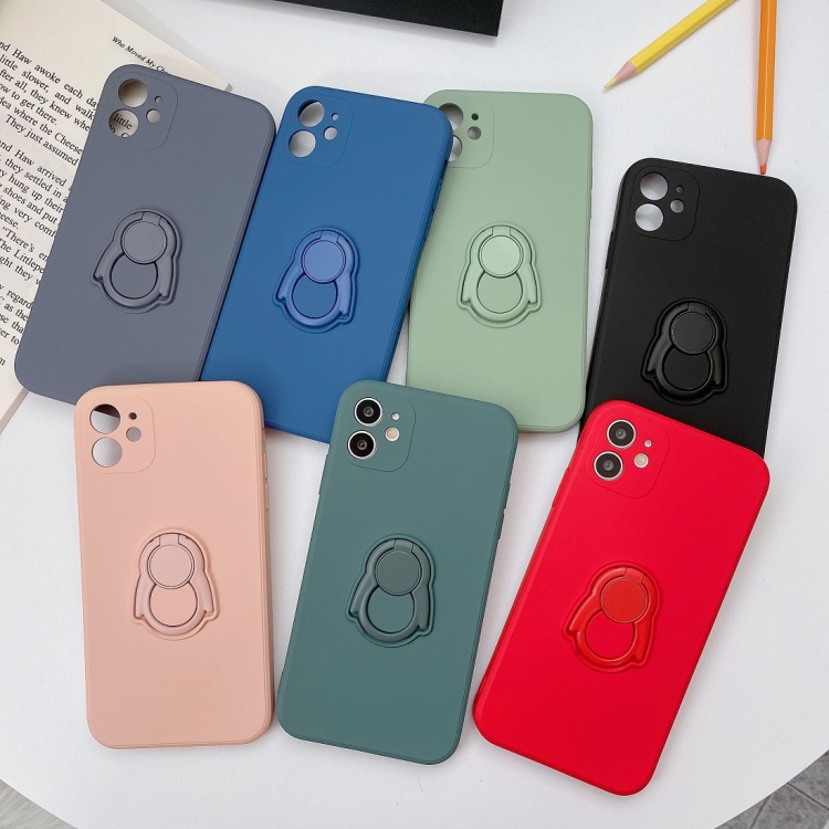 For iPhone 12 Solid Color TPU Protective Case with Penguin Holder(Blue) For iPhone 12 Solid Color TPU Protective Case with Penguin Holder(Blue)