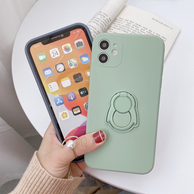 For iPhone 12 Solid Color TPU Protective Case with Penguin Holder(Blue) For iPhone 12 Solid Color TPU Protective Case with Penguin Holder(Blue)