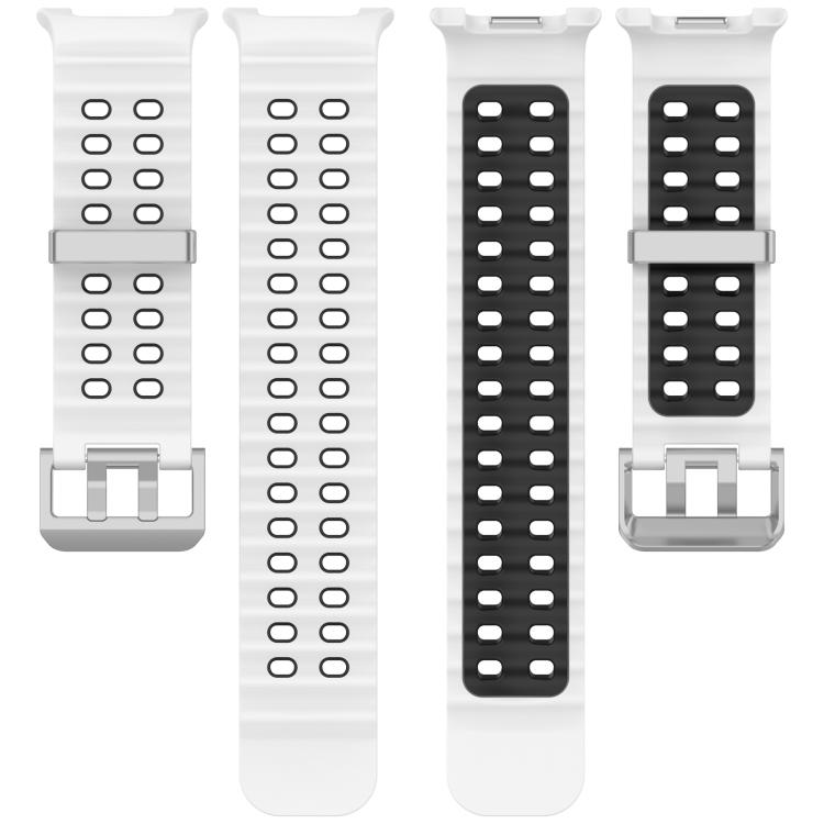 For Galaxy Watch8 / Watch8 Classic Ocean Two Color Dual-Row Hole Silver Buckle Silicone Watch Band(White Black)