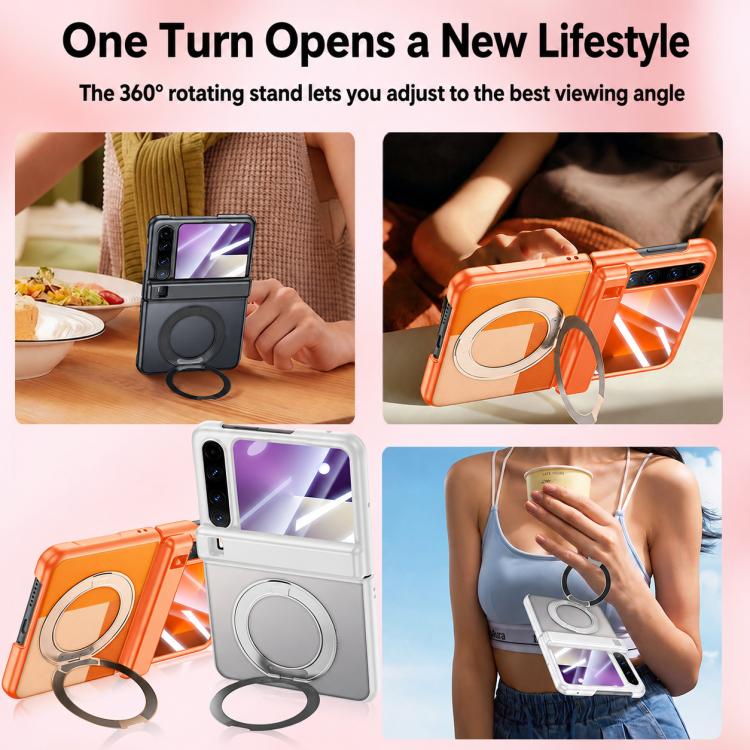 For Huawei Pura X Skin Feel Frosted Hinge Integrated Film 360 Magnetic Ring Holder Phone Case(Orange)