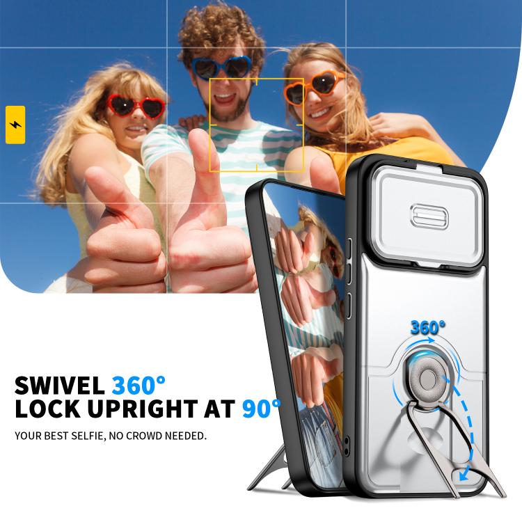 For Xiaomi 17T Pro 5G Sliding Camera Cover 2 in 1 Rotating Holder Air Bag Shockproof Phone Case(Silvery)