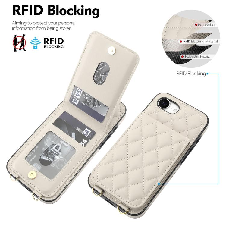 For iPhone 17e / 16e Crossbody Rhombic RFID Blocking Card Holder Phone Case(White)