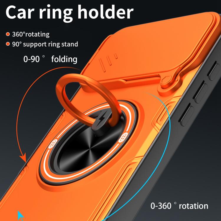 For iPhone 17 Pro Max Multifunctional Sliding Camshield Ring Holder Phone Case(Orange)