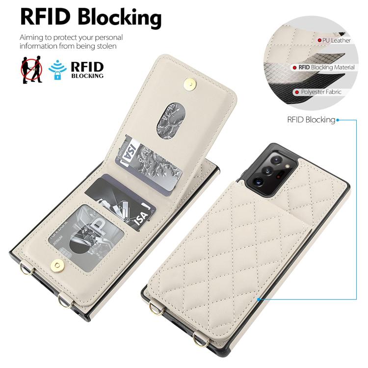 For Galaxy Note20 Ultra Crossbody Rhombic RFID Blocking Card Holder Phone Case(White)