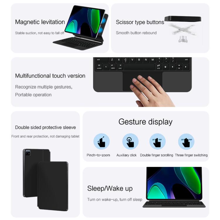 For Xiaomi Pad 8 / 8 Pro Floating Magnetic Bluetooth Keyboard Leather Tablet Case(Black)