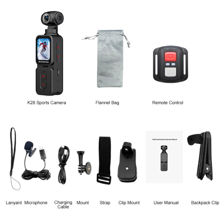K28 1.69 inch IPS Screen 5K High Definition Video Recording Gimbal Camera(Black)