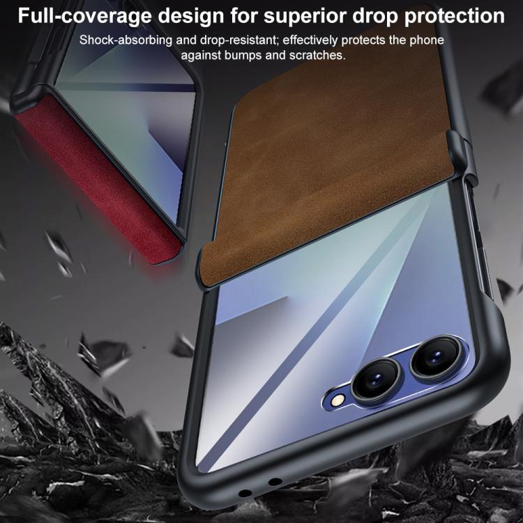 For Galaxy Z Flip7 5G Film Integrated Sheepskin Texture Stitched Magnetic Hinge Phone Case(Black)