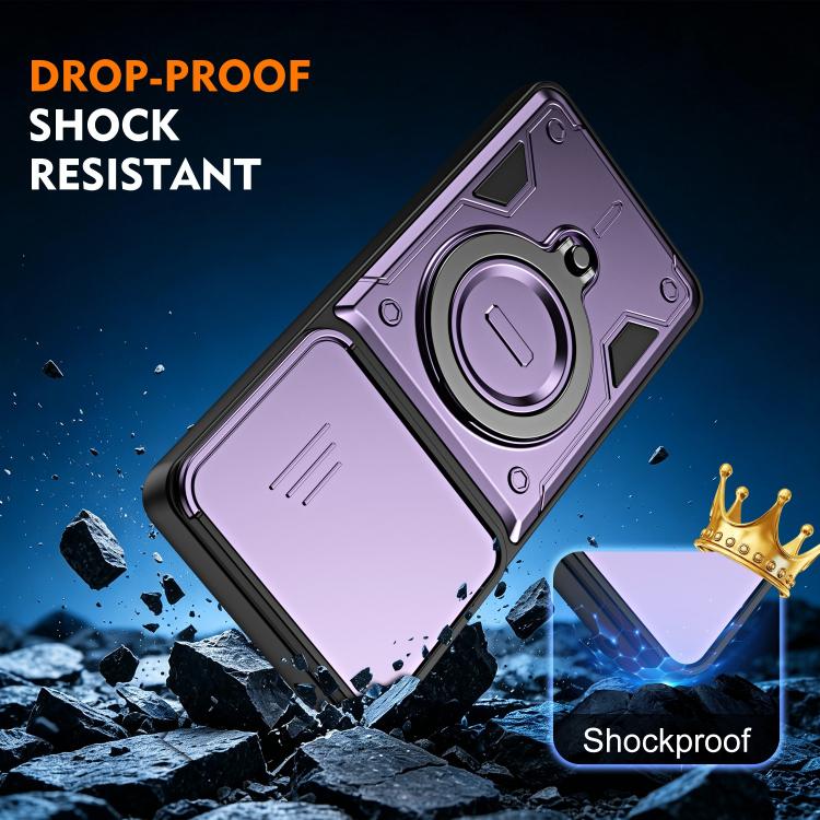 For Motorola Moto G87 / G77 / G67 Ring Holder Lens Slide Cover Phone Case(Orange)