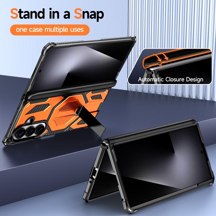 For Galaxy Z Fold7 5G Hidden Metal Holder Magnetic Shockproof Phone Case(Orange)