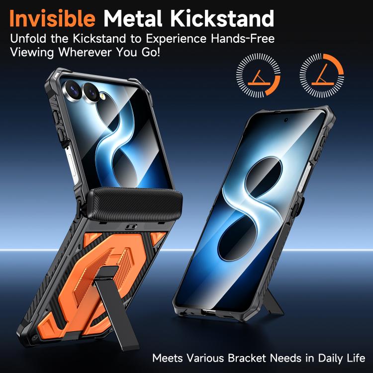 For Galaxy Z Flip8 5G Hidden Metal Holder Magnetic Shockproof Phone Case(Orange)