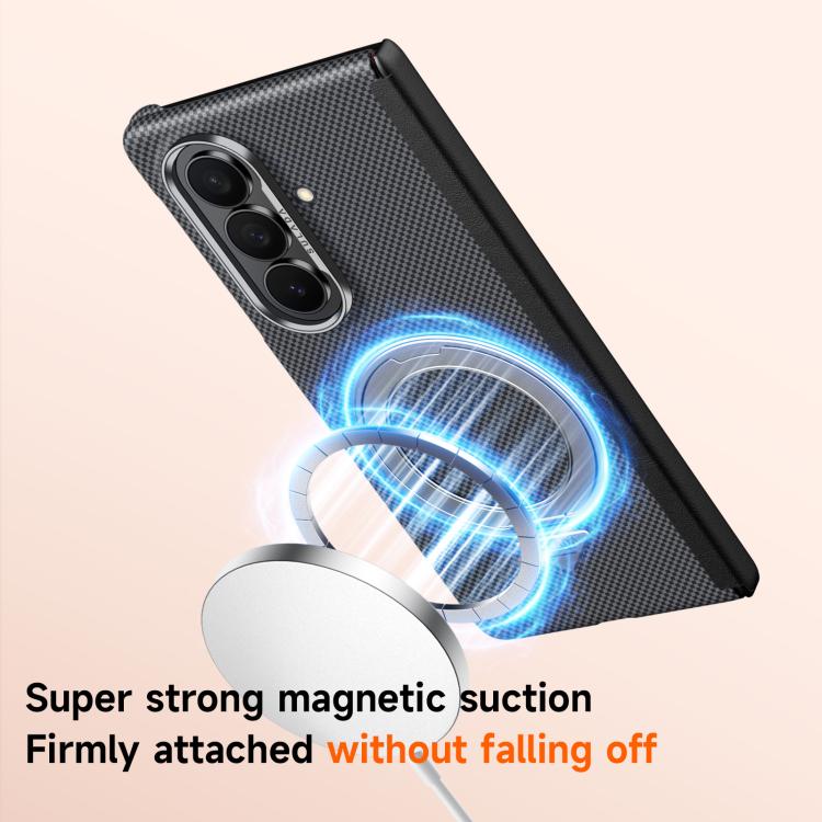 For Galaxy Z Fold7 5G SULADA Kevlar Grid Patterned Skin Feel Rotation Magnetic Holder Phone Case(Red)
