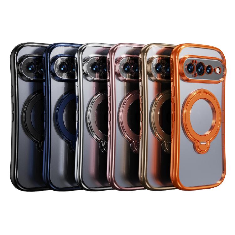 For Google Pixel 11 Pro XL 360 Degree Rotation Holder Magnetic Electroplated Phone Case(Orange)