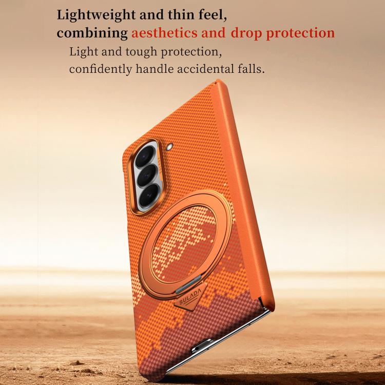 For Galaxy Z Fold7 5G SULADA Kevlar Pixel Grid Texture Rotation Magnetic Holder Phone Case(Red)