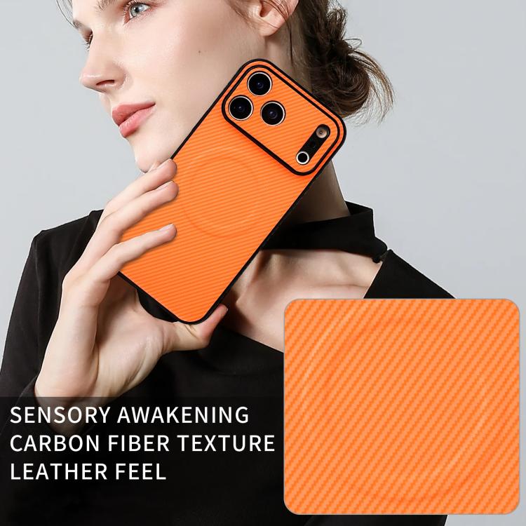 For Motorola Edge 70 Max 5G Precise Cutout Carbon Fiber Texture Vegan Leather Phone Case(Orange)