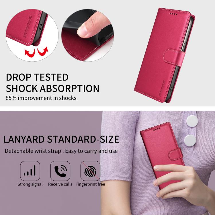 For iPhone 17 Pro BETOPNICE Pearlescent RFID Vegan Leather Phone Case with Strap(Red)