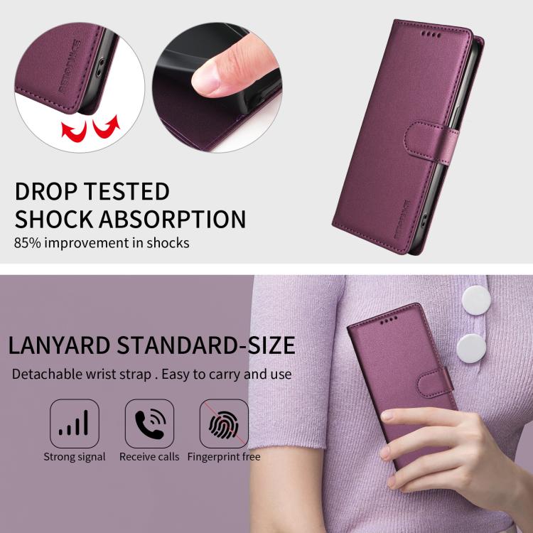 For Galaxy S23 5G BETOPNICE Pearlescent RFID Vegan Leather Phone Case with Strap(Purple)