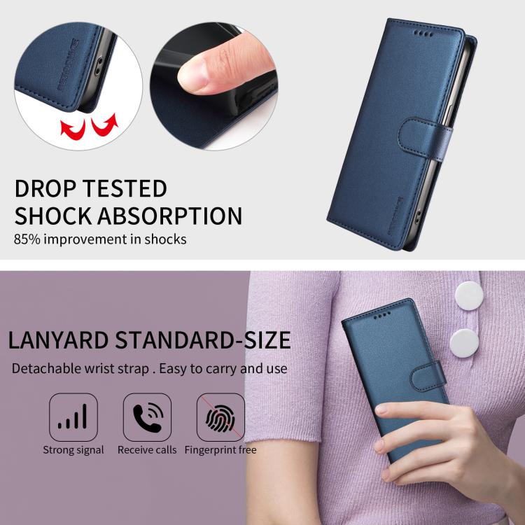For Galaxy S27+ 5G BETOPNICE Pearlescent RFID Vegan Leather Phone Case with Strap(Blue)