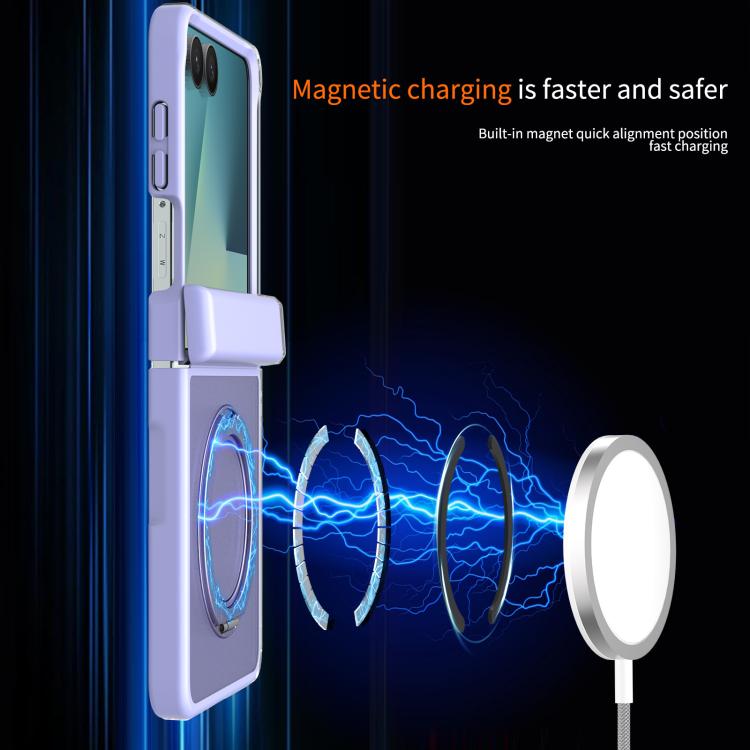 For Galaxy Z Flip8 5G Skin Feel Rotating Holder Magnetic Phone Case with Hinge Cover(Purple)