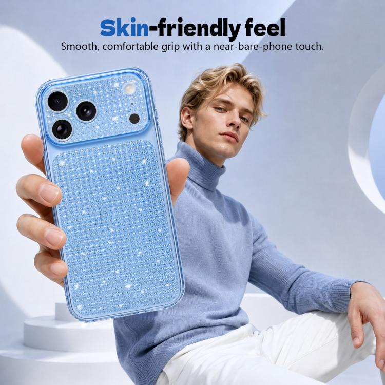 For iPhone 15 Sparkling Diamond Glitter Airbag Phone Case(Blue)