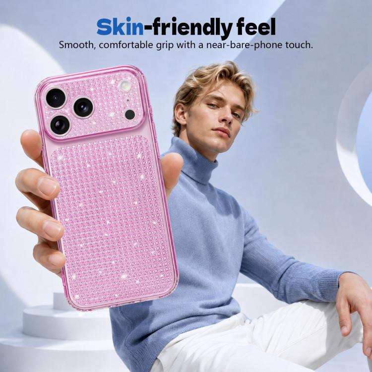 For iPhone 12 Pro Sparkling Diamond Glitter Airbag Phone Case(Pink)
