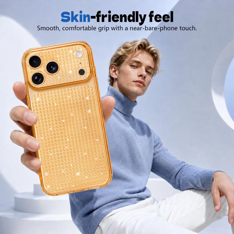 For iPhone 11 Pro Max Sparkling Diamond Glitter Airbag Phone Case(Orange)