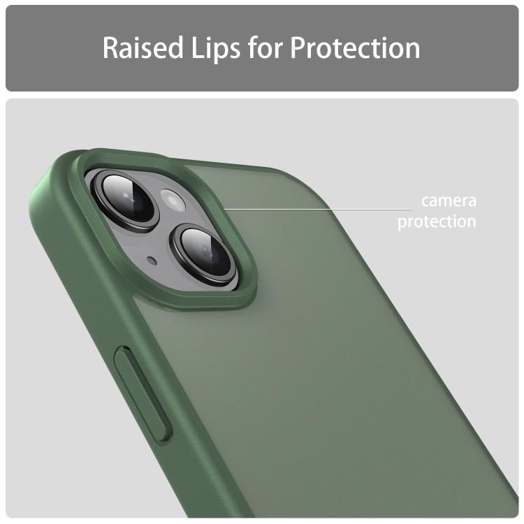 For iPhone 15 Plus Fanying Series Precision Camera Hole PC Hybrid TPU Translucent Frosted Phone Case(Olive Green)