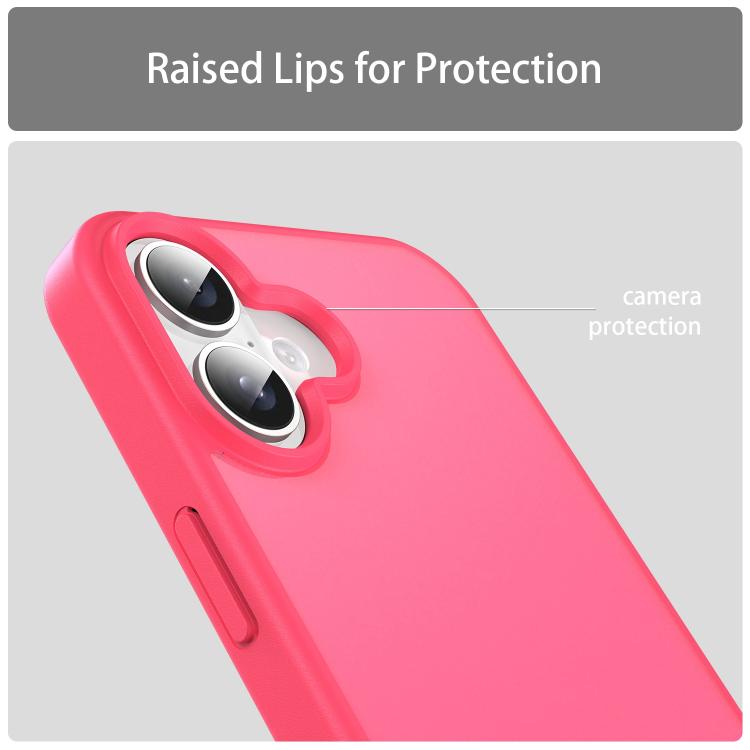 For iPhone 16 Plus Fanying Series Precision Camera Hole PC Hybrid TPU Translucent Frosted Phone Case(Rose Red)