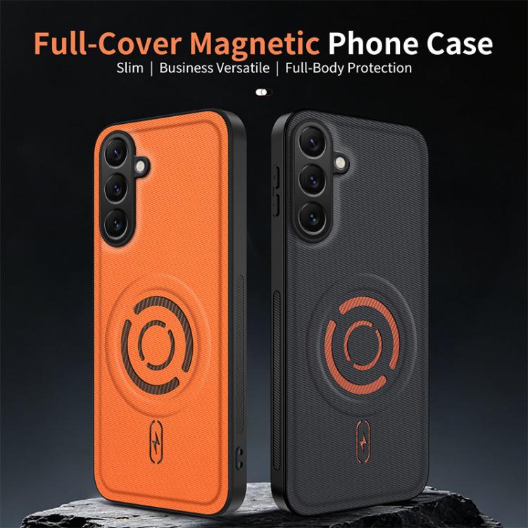 For Galaxy A57 5G WANLONFENG Tech Fabric Texture Magnetic PC Hybrid TPU Phone Case(Orange)