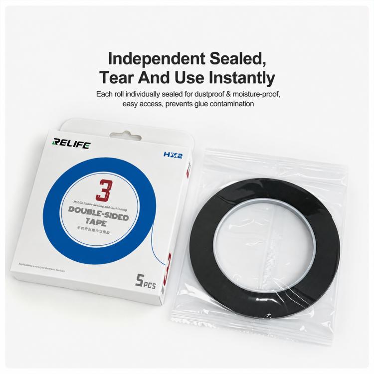 RELIFE HX2 5 in 1 Red Film Black Foam Double-Sided Tape, Size:3mm x 10m