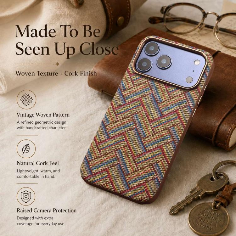 For iPhone 15 Pro Denior Vintage Boho Embroidery Style Magnetic Protective Phone Case(Khaki)