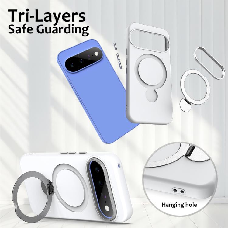 For Google Pixel 11 Pro XL/10 Pro XL Gen1.5 Pivot Ring Holder TPU Hybrid PC Phone Case(White)