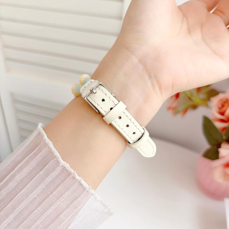 For Apple Watch 46mm / 49mm / 45mm / 44mm Rainbow Candy Beaded Hybrid Vegan Leather Watch Band(White)