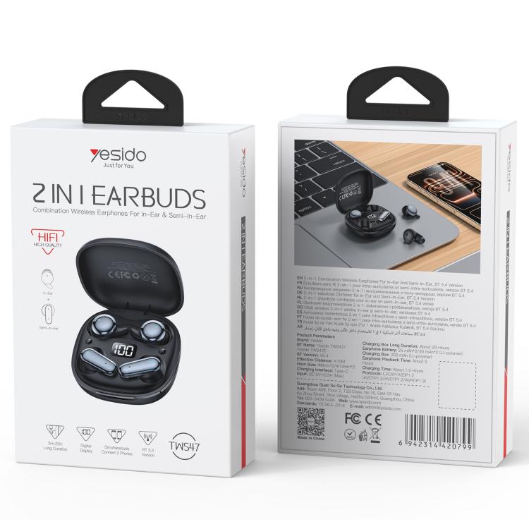 Yesido TWS47 2 in 1 TWS Bluetooth Earphone with LED Battery Display(Black)