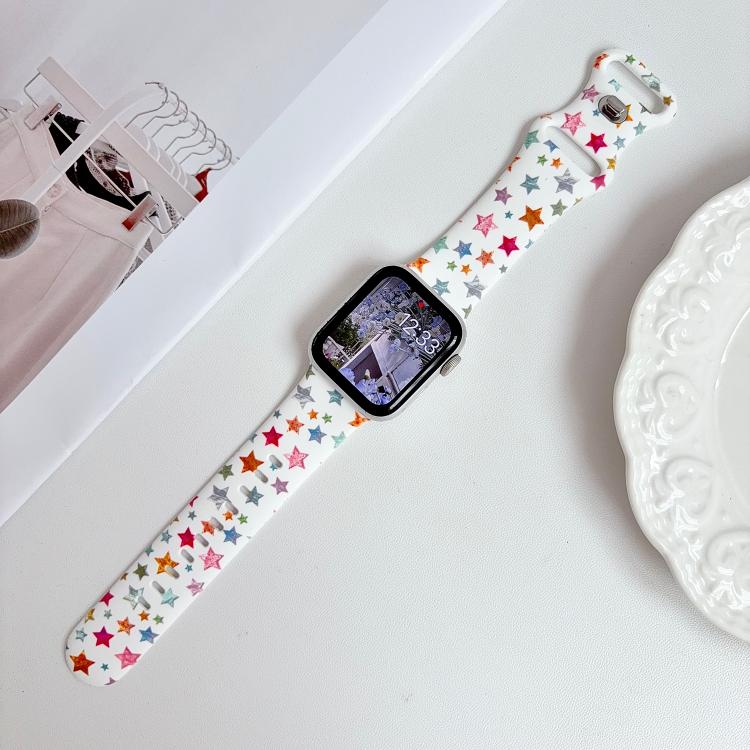 For Apple Watch 46mm / 49mm / 45mm / 44mm Iridescent Foil Star Pattern Reverse Clasp Silicone Watch Band(White)