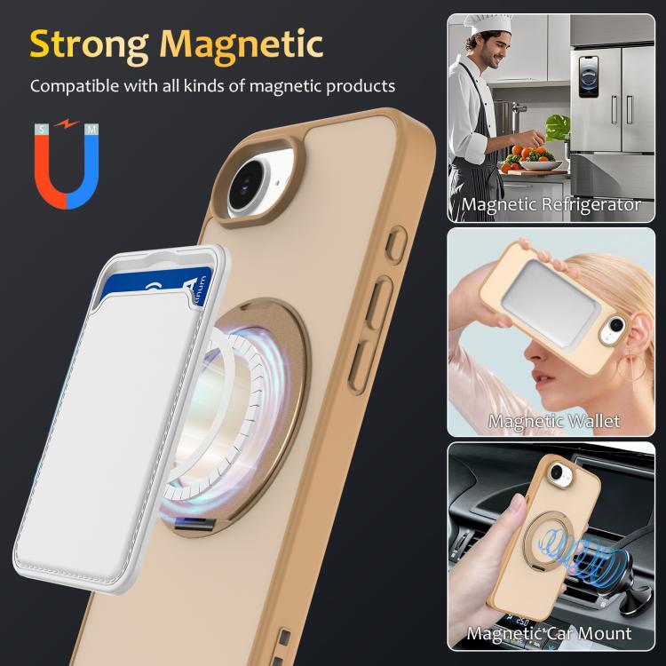 For iPhone 17e / 16e Skin Feel Revolving Kickstand Magnetic Phone Case(Gold) 4