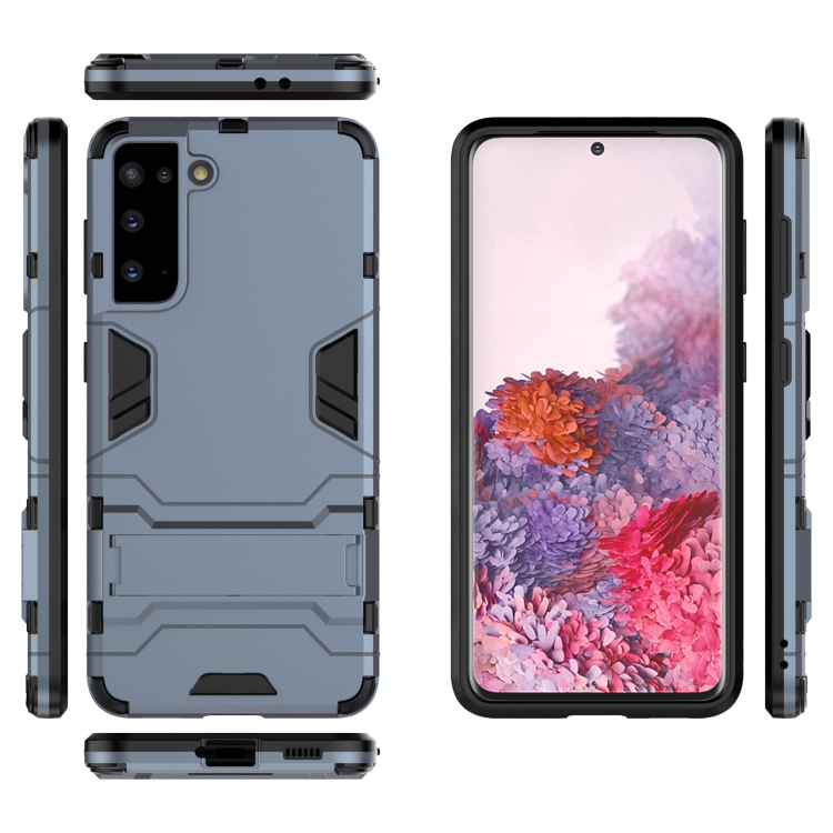 For Samsung Galaxy S21 5G Shockproof PC + TPU Protective Case with Hidden Holder(Navy Blue) For Samsung Galaxy S21 5G Shockproof PC + TPU Protective Case with Hidden Holder(Navy Blue)