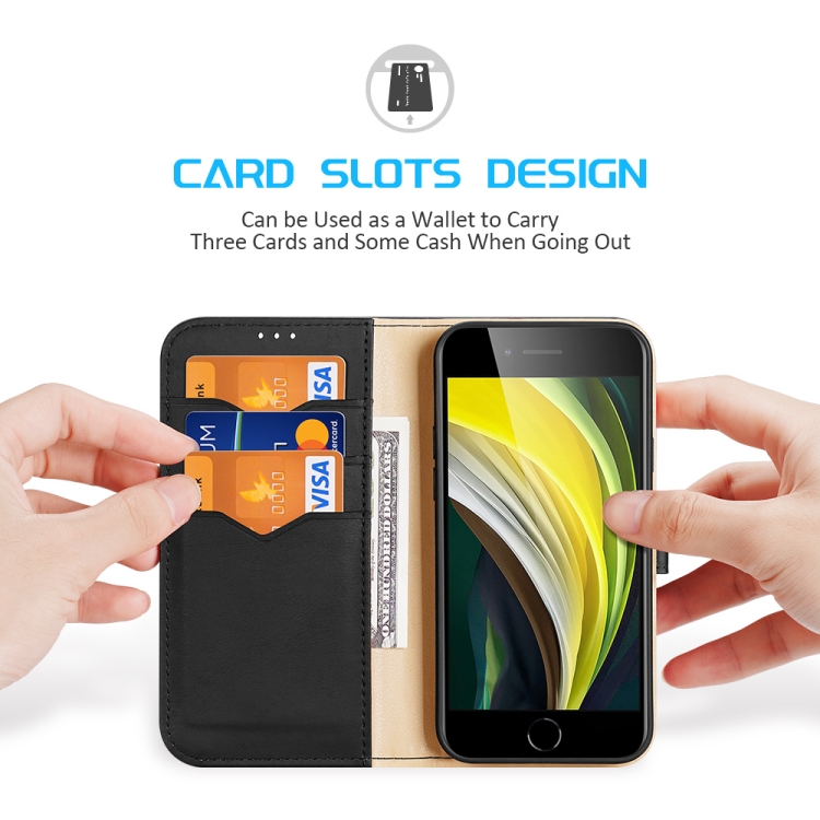 For iPhone SE 2022 / SE 2020 / 8 / 7 DUX DUCIS Hivo Series Cowhide + PU + TPU Leather Horizontal Flip Case with Holder & Card Slots(Black) For iPhone SE 2022 / SE 2020 / 8 / 7 DUX DUCIS Hivo Series Cowhide + PU + TPU Leather Horizontal Flip Case with Holder & Card Slots(Black)