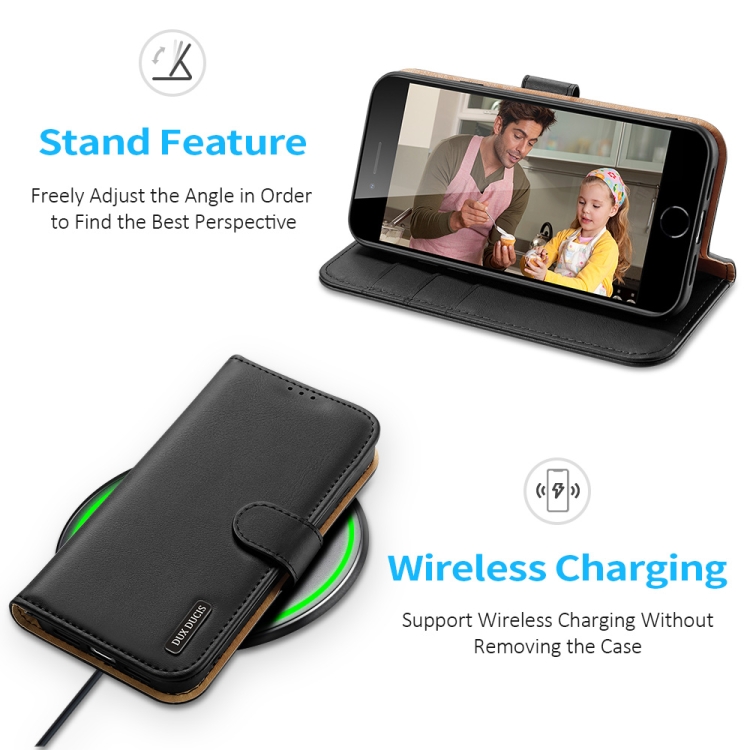For iPhone SE 2022 / SE 2020 / 8 / 7 DUX DUCIS Hivo Series Cowhide + PU + TPU Leather Horizontal Flip Case with Holder & Card Slots(Black) For iPhone SE 2022 / SE 2020 / 8 / 7 DUX DUCIS Hivo Series Cowhide + PU + TPU Leather Horizontal Flip Case with Holder & Card Slots(Black)
