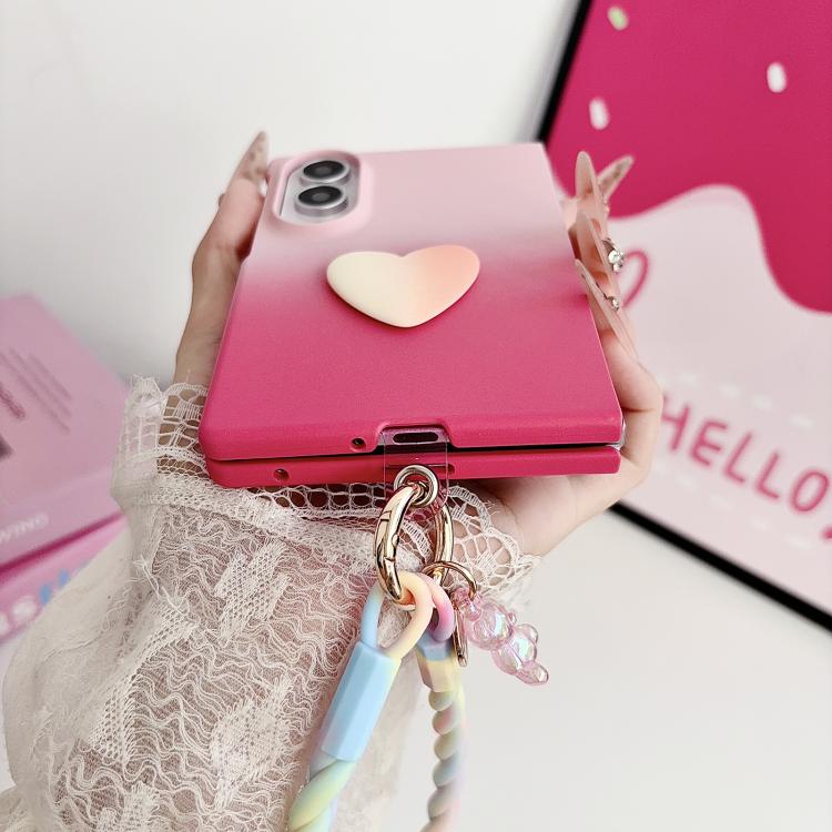 For Galaxy Z Fold6 5G Skin Feel Gradient Rose Pink DIY Heart Shaped Phone Case