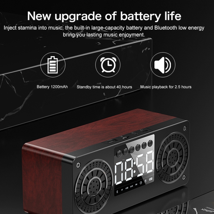 A10 Subwoofer Wooden Clock Bluetooth 5.0 Speaker, Support TF Card & U Disk Play & FM Radio(Red) A10 Subwoofer Wooden Clock Bluetooth 5.0 Speaker, Support TF Card & U Disk Play & FM Radio(Red)