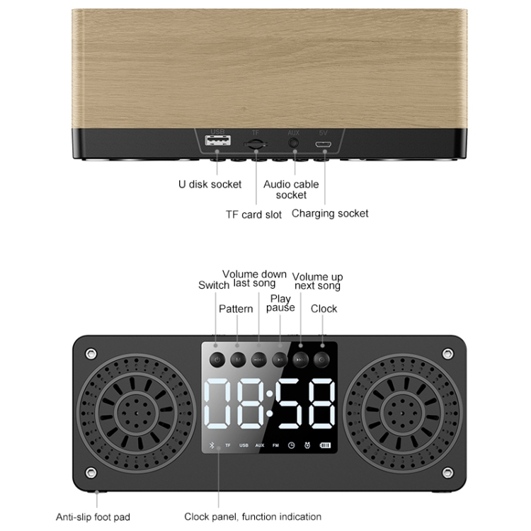 A10 Subwoofer Wooden Clock Bluetooth 5.0 Speaker, Support TF Card & U Disk Play & FM Radio(Red) A10 Subwoofer Wooden Clock Bluetooth 5.0 Speaker, Support TF Card & U Disk Play & FM Radio(Red)