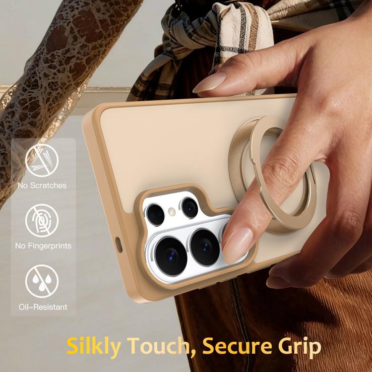 For Galaxy S26 Ultra 5G Skin Feel Revolving Kickstand Magnetic Phone Case(Gold)